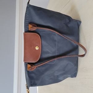 Longchamp Canvas Navy Steel Blue Medium Tote